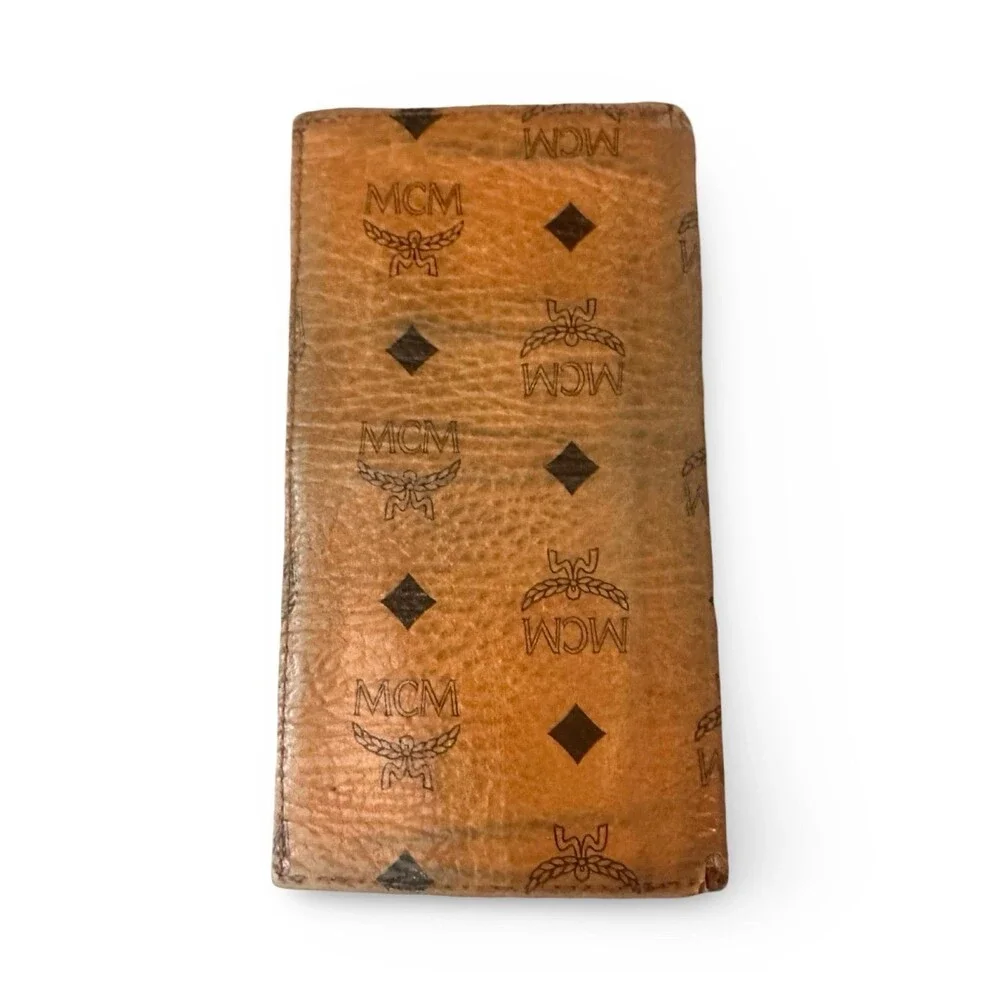 Authentic Vintage MCM Visetos Monogram Long Bifold Leather Wallet – Cognac uni